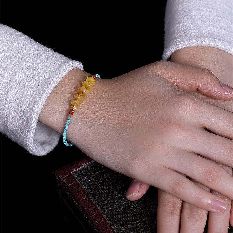 Natural Amber Bracelet with Turquoise Beads