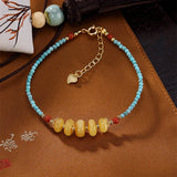 Natural Amber Bracelet with Turquoise Beads
