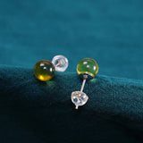 10MM Jade Balls MINI Studs Earrings Natural Hotan Gemstones
