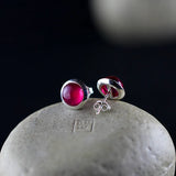 10MM Mini Studs Earrings Corundum HOT PINK 925 Silver Gemstones E1618