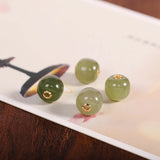 18K Mini Barrel Beads Jade Pendant Nature Hotan Golden Necklaces