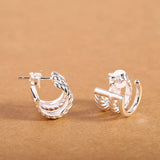 925 Sterling Silver Geometric Stud Earrings Glossy Silver
