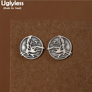 Thai Silver Flying Crane Studs Earrings for Women