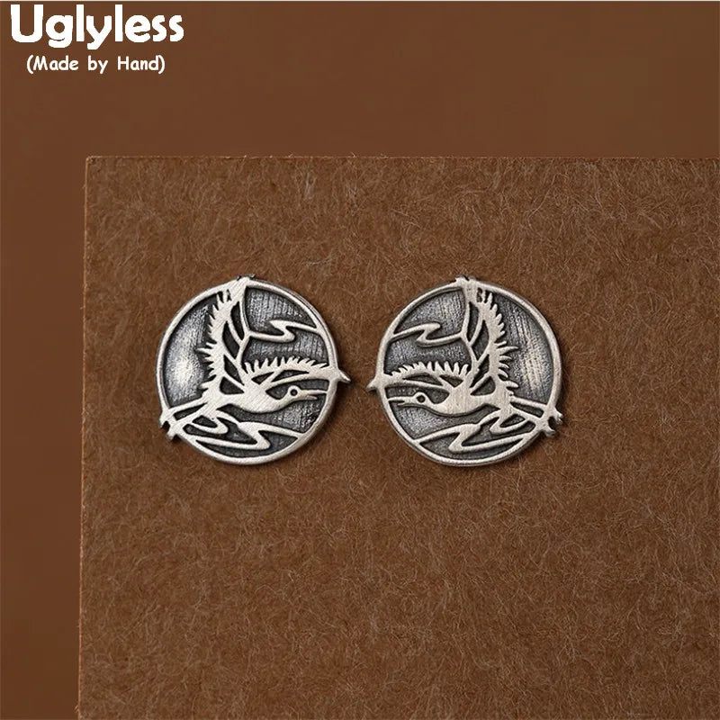 Thai Silver Flying Crane Studs Earrings for Women