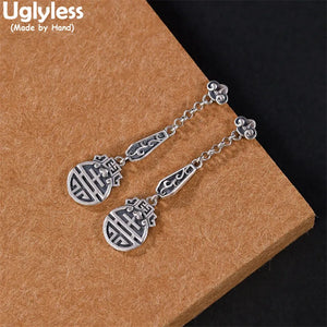 Chinese Longevity Wishes Jewelry 925 Silver Earrings for Women
