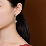 Chinese Longevity Wishes Jewelry 925 Silver Earrings for Women