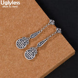 Chinese Longevity Wishes Jewelry 925 Silver Earrings for Women