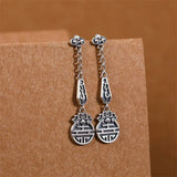 Chinese Longevity Wishes Jewelry 925 Silver Earrings for Women