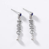 Vintage Chinese Thai Silver Lapis Agate Earrings 925 Silver