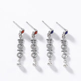 Vintage Chinese Thai Silver Lapis Agate Earrings 925 Silver