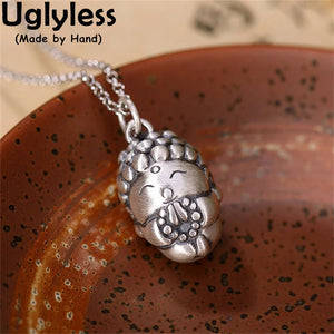 Real 990 Silver Elephant Pendant Buddha Necklace