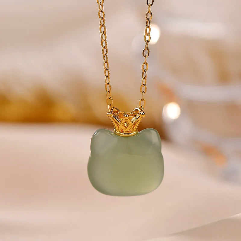 Cat Pendant 925 Sterling Silver Cat Jewelry Hotan Jade