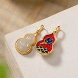 Double-side Enamel Gourd Jewelry Women Hotan Jade Pendants 925 Silver