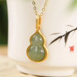 Double-side Enamel Gourd Jewelry Women Hotan Jade Pendants 925 Silver