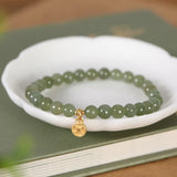Hotan Jade Bracelet 6MM Gemstone 925 Sterling Silver Charms Bangle