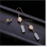 Baroque Pearl Lady Magnolia Flowers Earrings 925 Silver Gemstone Jade Jewelry