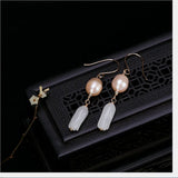 Baroque Pearl Lady Magnolia Flowers Earrings 925 Silver Gemstone Jade Jewelry