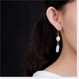 Baroque Pearl Lady Magnolia Flowers Earrings 925 Silver Gemstone Jade Jewelry