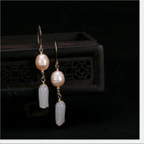 Baroque Pearl Lady Magnolia Flowers Earrings 925 Silver Gemstone Jade Jewelry