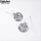 Ethnic Peacock Feather Earrings Hollow Vintage Thai Silver Jewelry