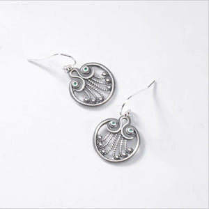 Ethnic Peacock Feather Earrings Hollow Vintage Thai Silver Jewelry