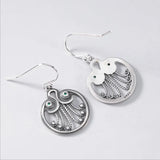 Ethnic Peacock Feather Earrings Hollow Vintage Thai Silver Jewelry