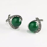 Thai Silver Cross Stud Earrings 925 Silver Pearl Chalcedony Brincos E1453