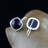 Sparkly Dark Sand Stones Square Earrings 925 Silver