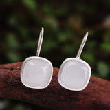 Sparkly Dark Sand Stones Square Earrings 925 Silver