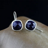 Sparkly Dark Sand Stones Square Earrings 925 Silver