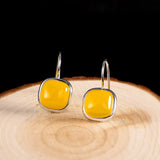 Sparkly Dark Sand Stones Square Earrings 925 Silver