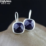 Sparkly Dark Sand Stones Square Earrings 925 Silver