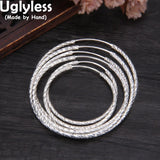 Women Minimalism 925 Silver Big Hoop Earrings Thin Brincos Bijoux