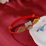Hotan Jade Bracelet for Women, Braided Wings Infinity Rope Bracelet