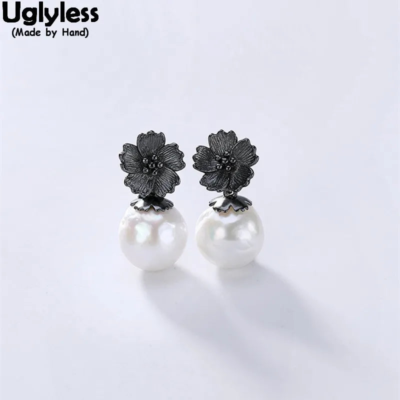 Baroque Pearl Flower Earrings 925 Silver