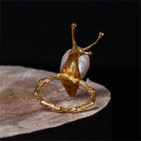 925 Silver Snail Ring & Brooch Set with Baroque Pearls