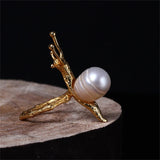 925 Silver Snail Ring & Brooch Set with Baroque Pearls