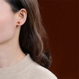 Heart-shape Agate Stud Earrings, 925 Silver Gemstone Jewelry