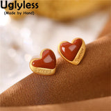 Heart-shape Agate Stud Earrings, 925 Silver Gemstone Jewelry