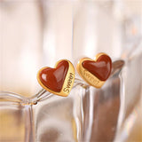 Heart-shape Agate Stud Earrings, 925 Silver Gemstone Jewelry