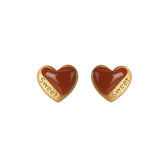 Heart-shape Agate Stud Earrings, 925 Silver Gemstone Jewelry