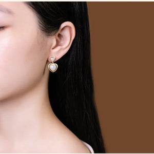 Heart Gemstone Earrings Natural Jade Agate Studs 925 Silver