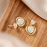 Heart Gemstone Earrings Natural Jade Agate Studs 925 Silver