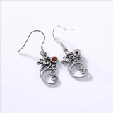Vintage Thai Silver Hollow Elephant Earrings with Agate Lapis