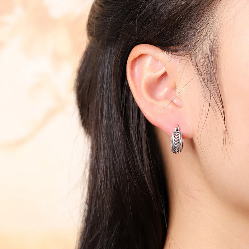 Thai Silver Hoop Earrings 925 Sterling Silver Vintage Jewelry