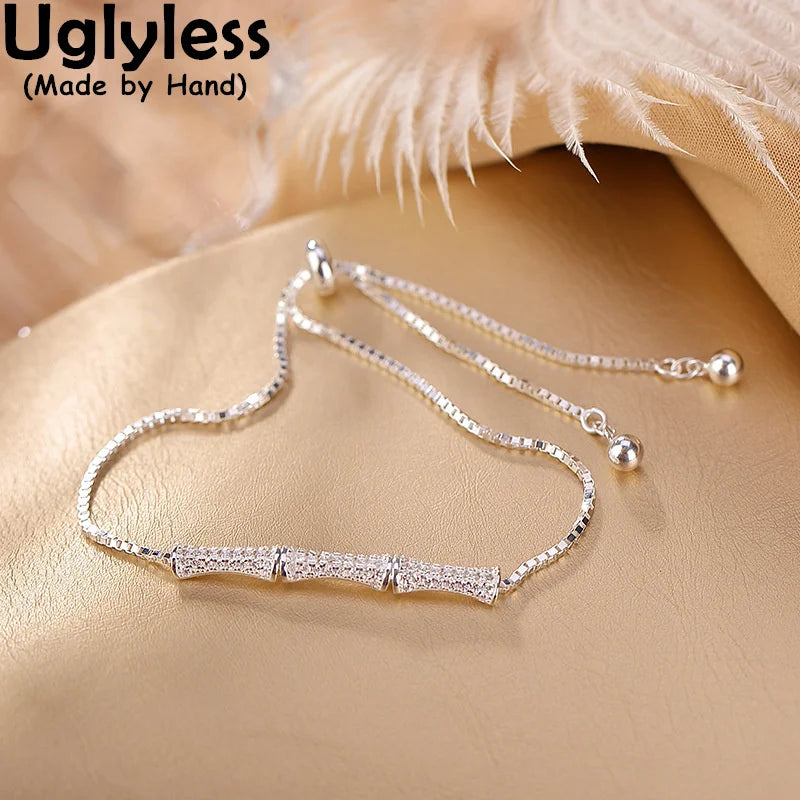 Bamboo Bracelets Sparkly Infinity Thin Chains 925 Sterling Silver