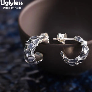 Thai Silver Unisex Stud Earrings, Irregular Bumpy Surface, Solid 925 Silver