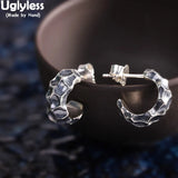Thai Silver Unisex Stud Earrings, Irregular Bumpy Surface, Solid 925 Silver