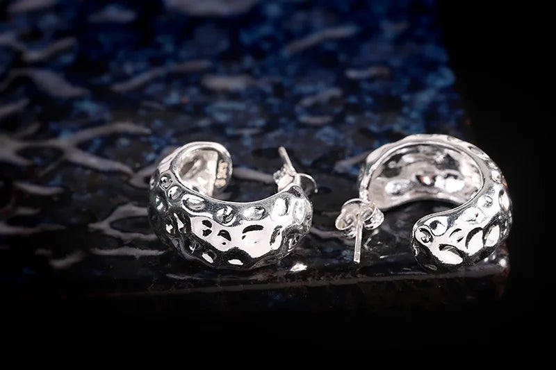 Thai Silver Unisex Stud Earrings, Irregular Bumpy Surface, Solid 925 Silver