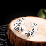Thai Silver Unisex Stud Earrings, Irregular Bumpy Surface, Solid 925 Silver